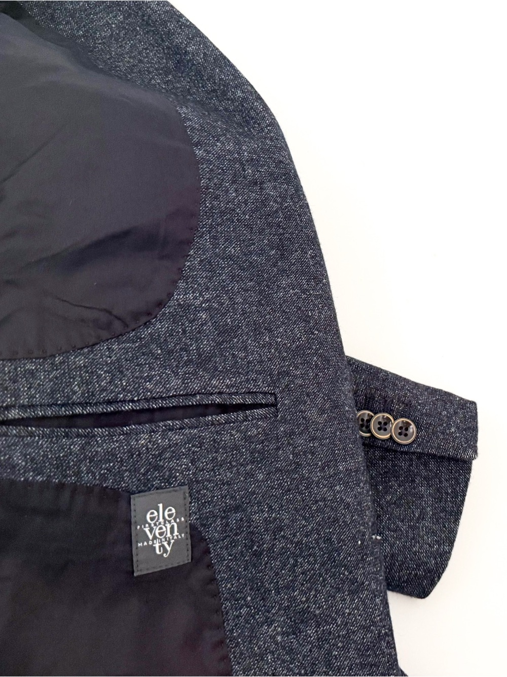 Eleventy Navy Silk Wool-Blend Two-Button Sport Coat Blazer Navy Textured 38R - Picture 15 of 16